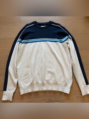 Men’s Fair Harbor Navy & Cream Crewneck Sweater with Blue Stripe Detail